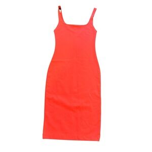 NWOT Zara Neon Pink Sheath Midi Dress Square Neck Sleeveless